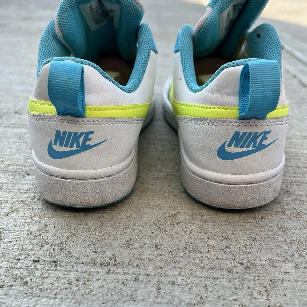 Nike Court Borough Low GS Size 6Y White Teal Volt‎ Sneaker Womens 7.5